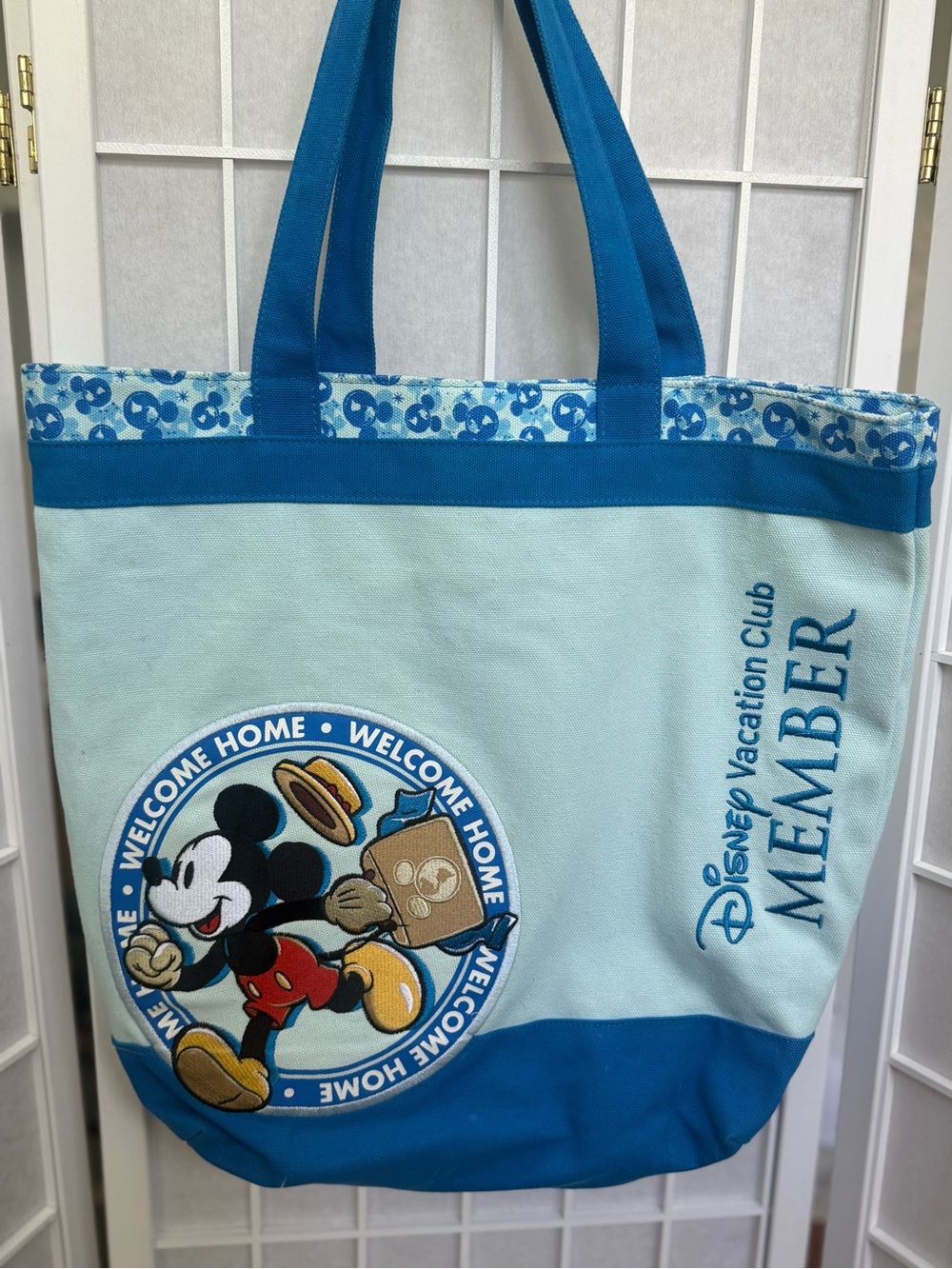 Disney Blue Mickey Welcome Home Tote Bag